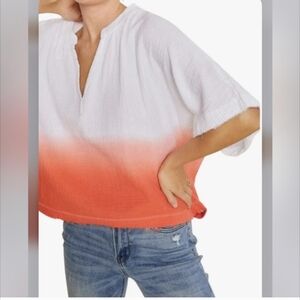 YOUNG FABULOUS & BROKE sz Small Top Ombré Dip Dye Short Sleeve V Neck YFB